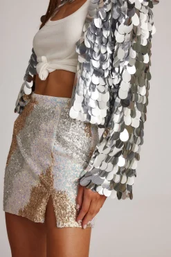 New Genevieve Ivory Multi Sequin Mini Skirt Going Out Bottoms|Skirts