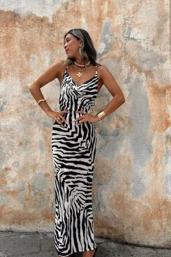Hot Gianna Zebra Cowl Neck Chiffon Maxi Dress Vacation Dresses|Vacation Dresses
