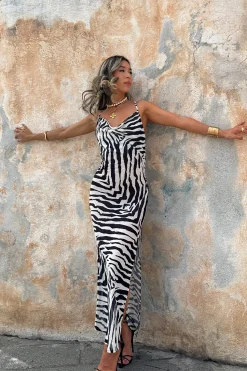 Hot Gianna Zebra Cowl Neck Chiffon Maxi Dress Vacation Dresses|Vacation Dresses