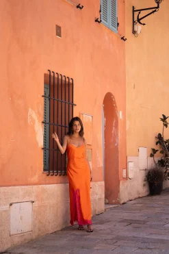 Fashion Gigi Orange Satin Maxi Dress Vacation Dresses|Vacation Dresses
