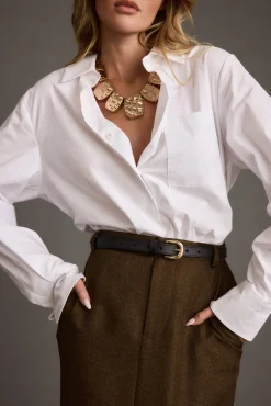 Online Gisele White Poplin Button Down Workwear Tops|Long Sleeves