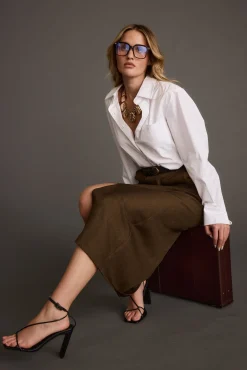 Online Gisele White Poplin Button Down Workwear Tops|Long Sleeves