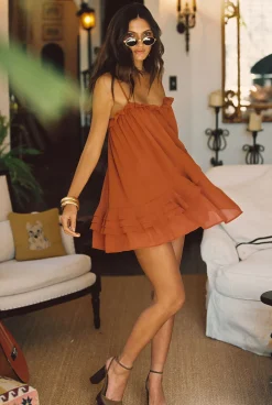 Fashion Golden Hour Rust Mini Dress Festival Favorites|Festival Dresses