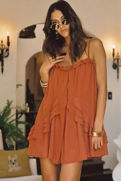 Fashion Golden Hour Rust Mini Dress Festival Favorites|Festival Dresses