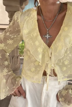 Discount Guilliana Yellow Ruffle Blouse Long Sleeves|Vacation Tops