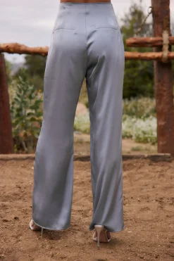 Online Halley Blue Satin Trousers Work Wear Bottoms|Pants