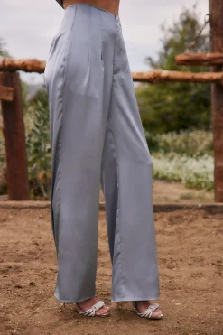 Online Halley Blue Satin Trousers Work Wear Bottoms|Pants