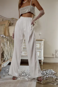 Fashion Halley White Satin Trousers Work Wear Bottoms|Bridal Bottoms