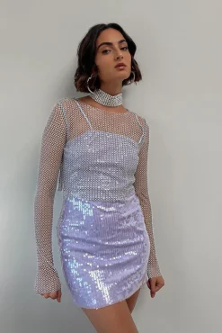 Fashion Hands Off Silver Rhinestone Top Date Night Tops|Going Out Tops