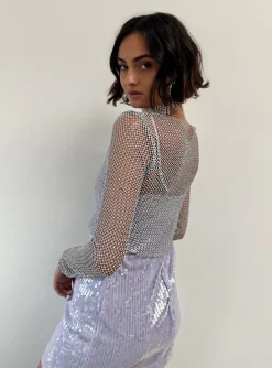 Fashion Hands Off Silver Rhinestone Top Date Night Tops|Going Out Tops