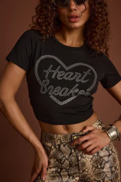 Hot Heartbreaker Black Rhinestone Graphic Tee Going Out Tops|Tees + Tanks