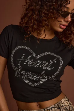 Hot Heartbreaker Black Rhinestone Graphic Tee Going Out Tops|Tees + Tanks
