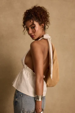 Discount Heda Beige Striped Halter Top Date Night Tops|Tees + Tanks