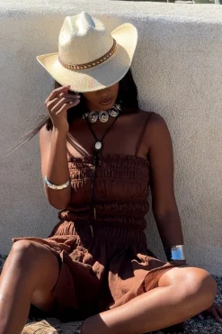 Fashion Indie Mocha Smocked Mini Dress Festival Style Steals|Festival Dresses