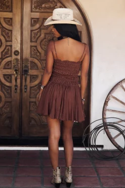 Fashion Indie Mocha Smocked Mini Dress Festival Style Steals|Festival Dresses