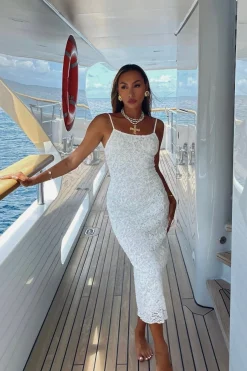 New Ivy White Textured Midi Dress Seashells + Wedding Bells|Honeymoon