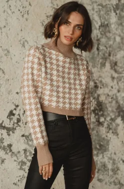 Clearance Jamie Beige Houndstooth Sweater Sweaters + Cardis