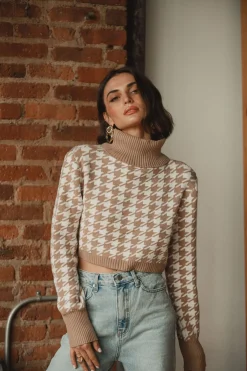 Clearance Jamie Beige Houndstooth Sweater Sweaters + Cardis