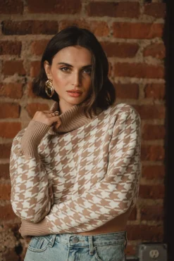 Clearance Jamie Beige Houndstooth Sweater Sweaters + Cardis