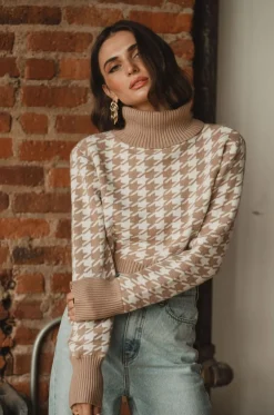 Clearance Jamie Beige Houndstooth Sweater Sweaters + Cardis
