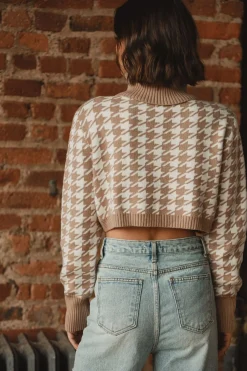 Clearance Jamie Beige Houndstooth Sweater Sweaters + Cardis