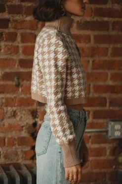 Clearance Jamie Beige Houndstooth Sweater Sweaters + Cardis