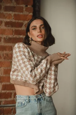 Clearance Jamie Beige Houndstooth Sweater Sweaters + Cardis