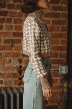 Clearance Jamie Beige Houndstooth Sweater Sweaters + Cardis