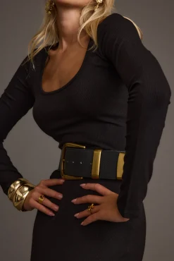 Outlet Jasper Black And Gold Statement Belt Belts|For You And Your Bestie