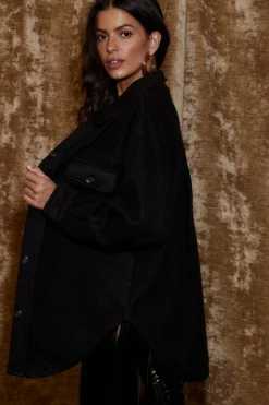 Online Jayne Black Cozy Button Up Shirt Outerwear|Jackets