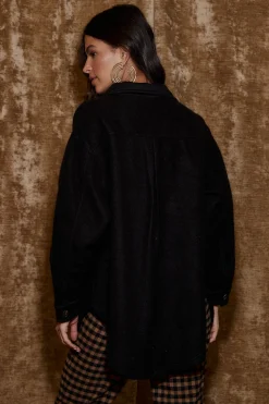 Online Jayne Black Cozy Button Up Shirt Outerwear|Jackets