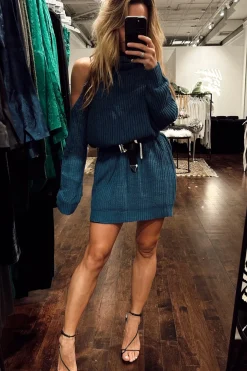 New Jeni Teal Mini Sweater Dress Day Dresses
