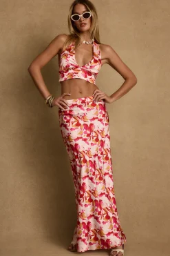 Online Joelle Pink Floral Halter Crop Top Sets|Sets
