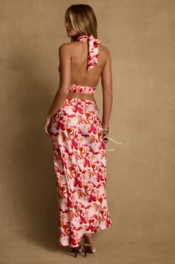Online Joelle Pink Floral Halter Crop Top Sets|Sets