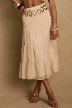 Hot Jolene Beige Tulle Tier Maxi Skirt Skirts|Festival Bottoms