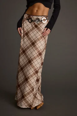 Discount Julia Brown Plaid Mesh Maxi Skirt Date Night Bottoms|Skirts