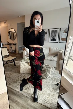 Clearance Julia Red Rose Mesh Maxi Skirt Date Night Bottoms|Skirts