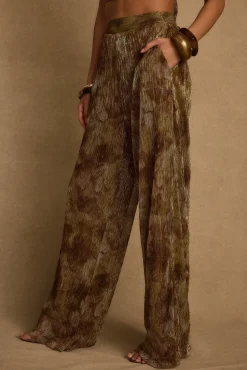 Hot Kaia Moss Metallic Floral Pants Date Night Bottoms|Pants