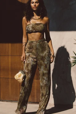 Hot Kaia Moss Metallic Floral Pants Date Night Bottoms|Pants