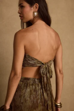 Best Kaia Moss Metallic Floral Strapless Top Date Night Tops|Sets