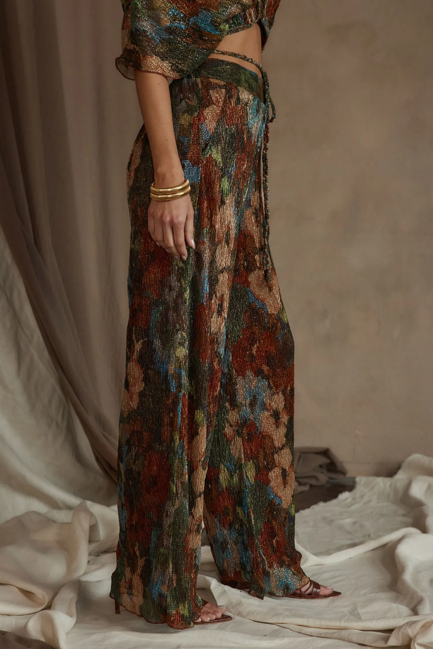 Discount Kaia Multicolor Metallic Floral Pant Pants|Sets