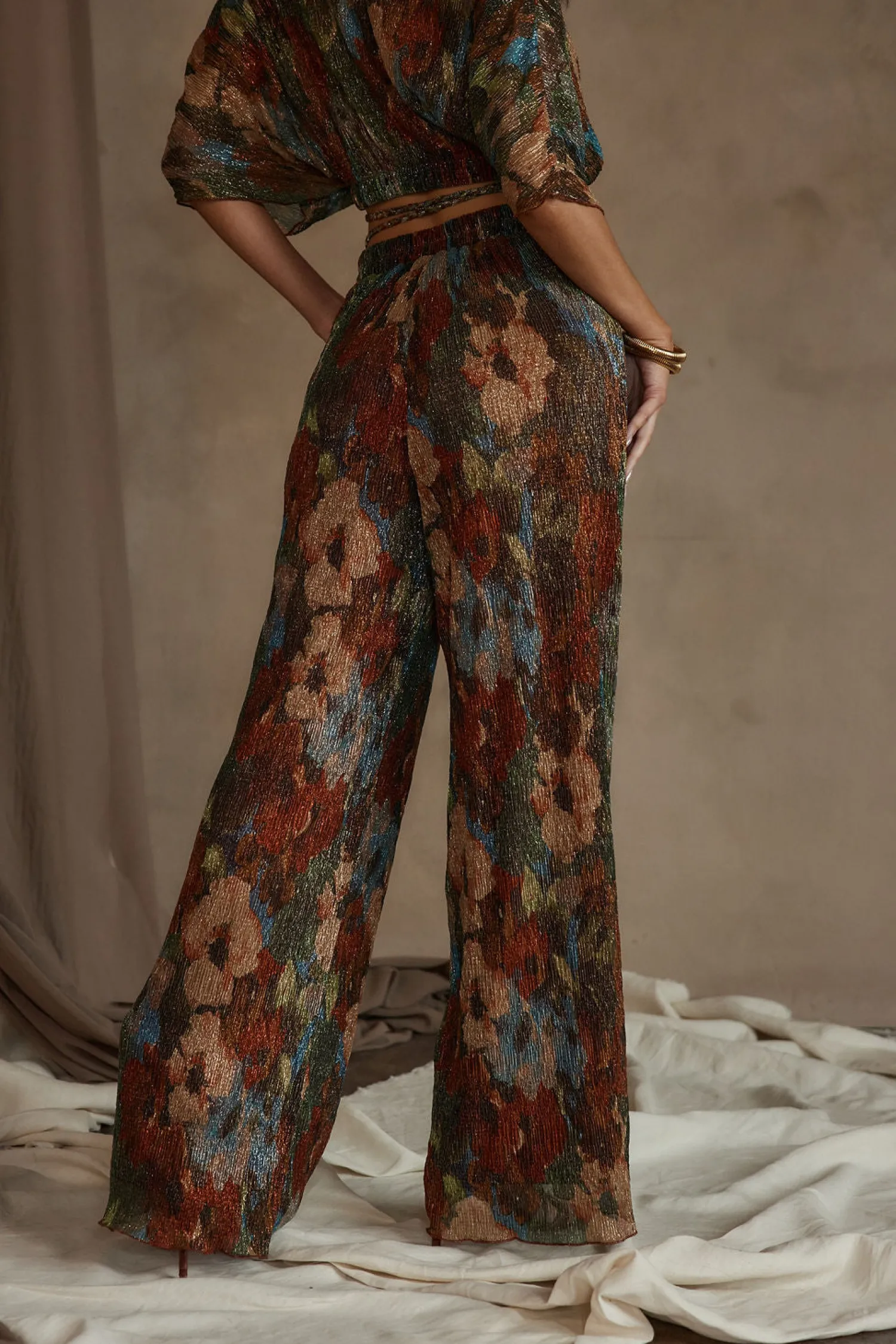 Discount Kaia Multicolor Metallic Floral Pant Pants|Sets