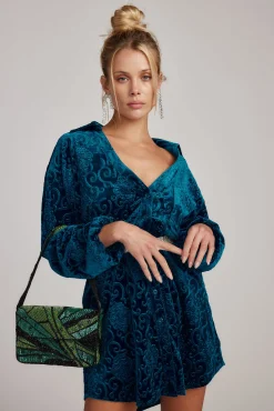 Clearance Kali Blue Long Sleeve Velvet Dress Mini Dresses
