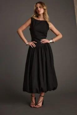 Online Kate Black Drop Waist Bubble Hem Midi Dress Midi Dresses