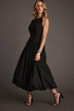Online Kate Black Drop Waist Bubble Hem Midi Dress Midi Dresses
