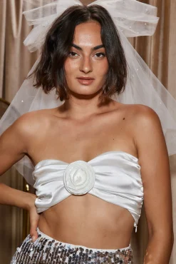 Clearance Keira White Rosette Bandeau Top Undergarments|Bridal Tops