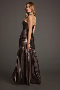 Best LaBelle Gunmetal Metallic Drop Waist Maxi Dress Date Night Dresses|Party Dresses