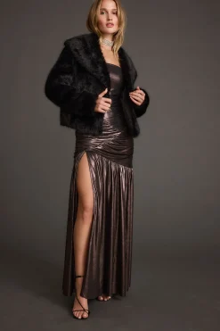 Best LaBelle Gunmetal Metallic Drop Waist Maxi Dress Date Night Dresses|Party Dresses