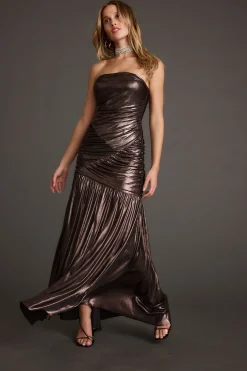 Best LaBelle Gunmetal Metallic Drop Waist Maxi Dress Date Night Dresses|Party Dresses