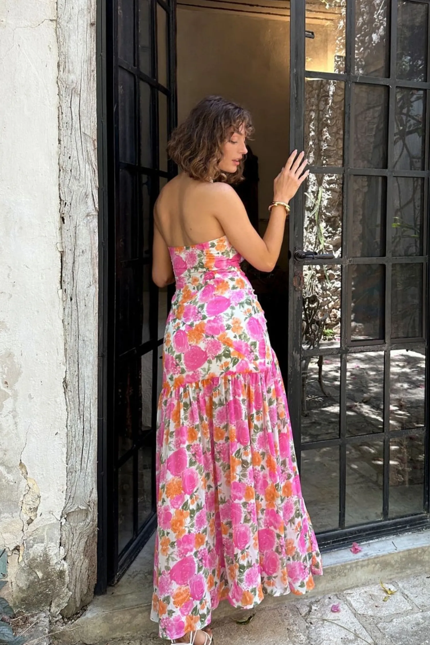 Sale LaBelle Strapless Drop Waist Pink Floral Maxi Dress Day Dresses|Vacation Dresses